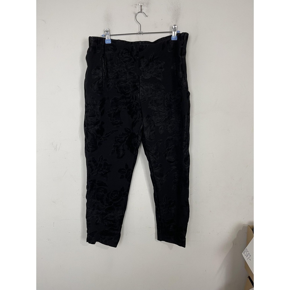Chicos Womens Pants 2.5 Black Flocked Velvet Gothic‎ Dark Romantic Holiday Party
